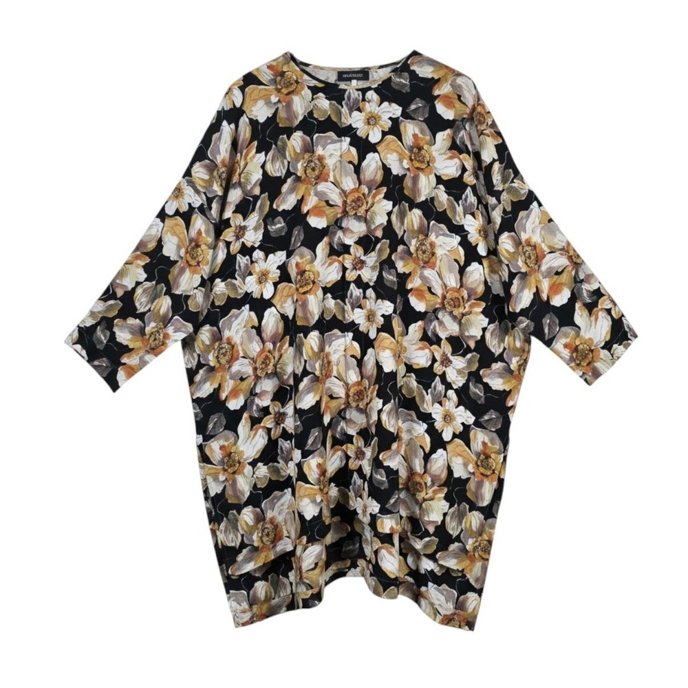 Eskandar Silk Tunic Size 0 Floral Watercolor Button Down Hidden Placket